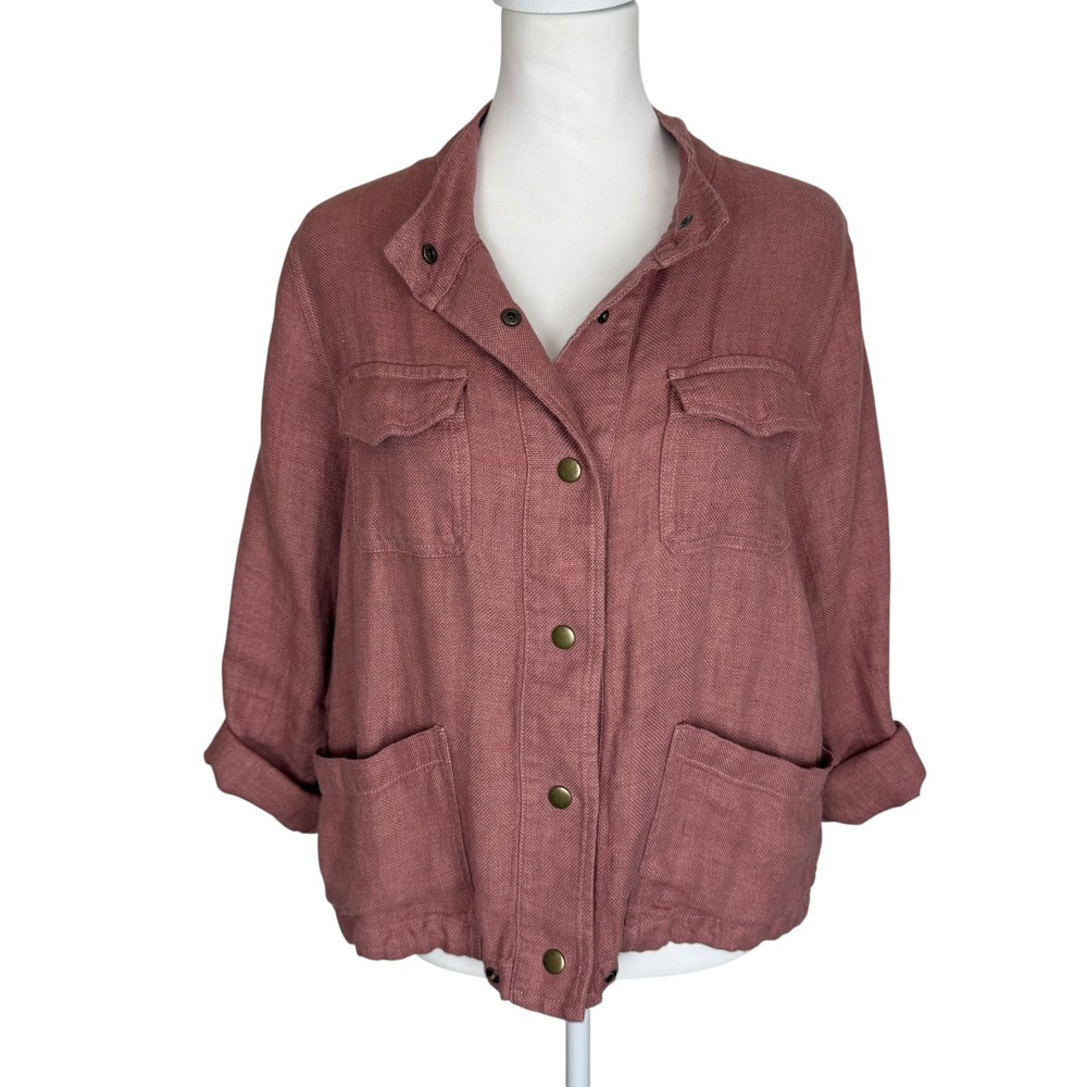 C&C California Women's 100% Linen Utility Jacket Dusty Rose Snap Front Small